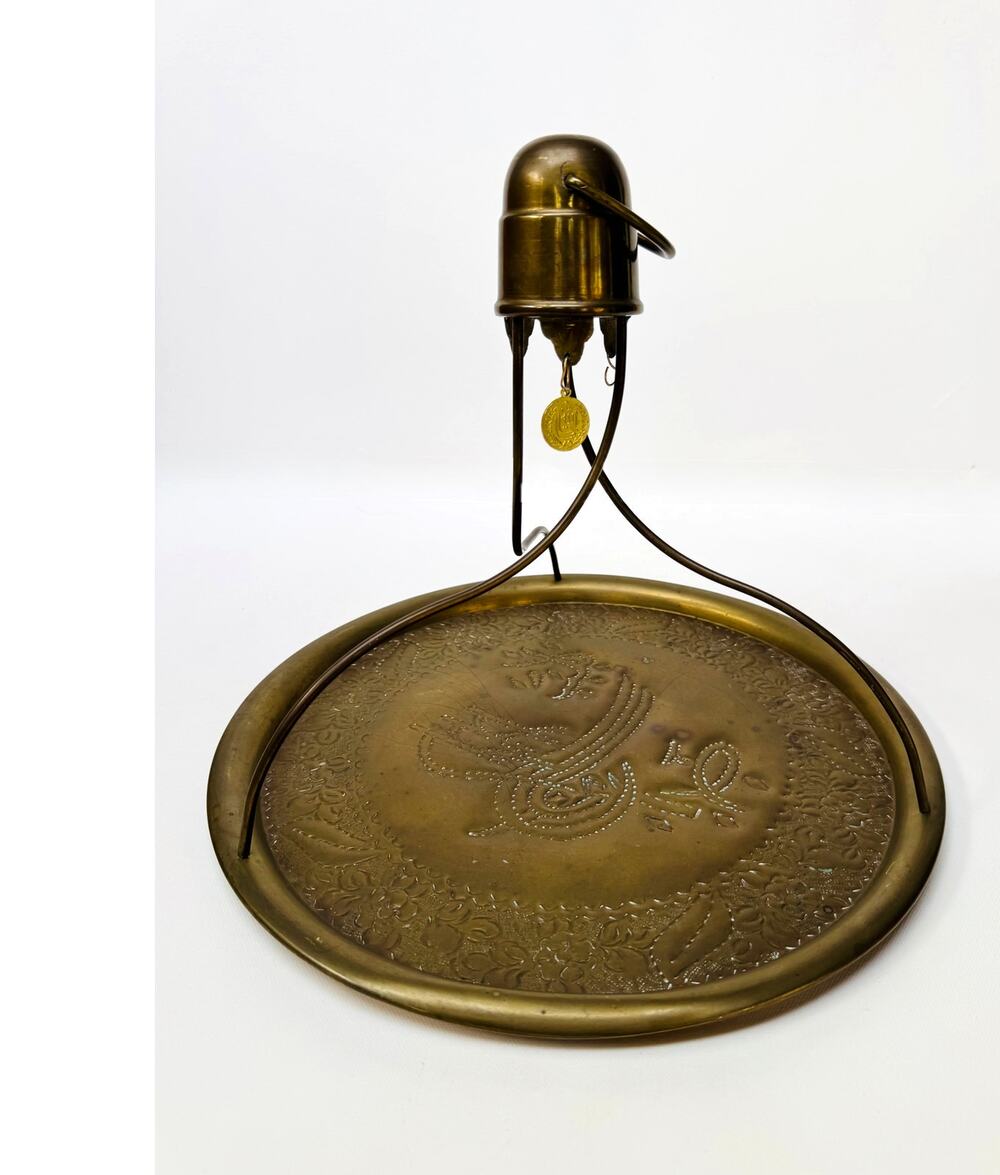Vintage Brass-Tone Turkish-Style Coffee Serving Tray with Carry Handle